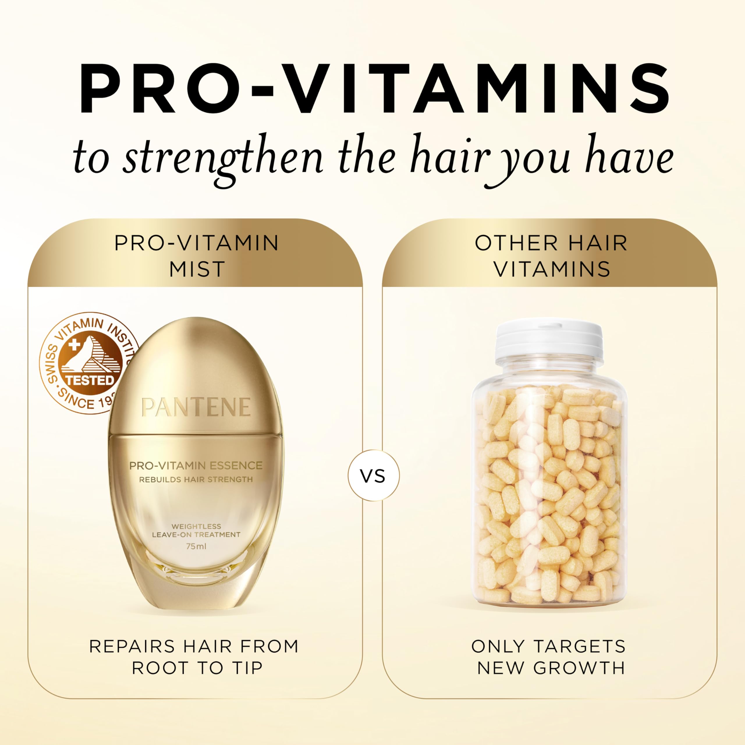 Pantene Pro-Vitamin Essence bonds rebuild close-up suggests strengthening at hair core