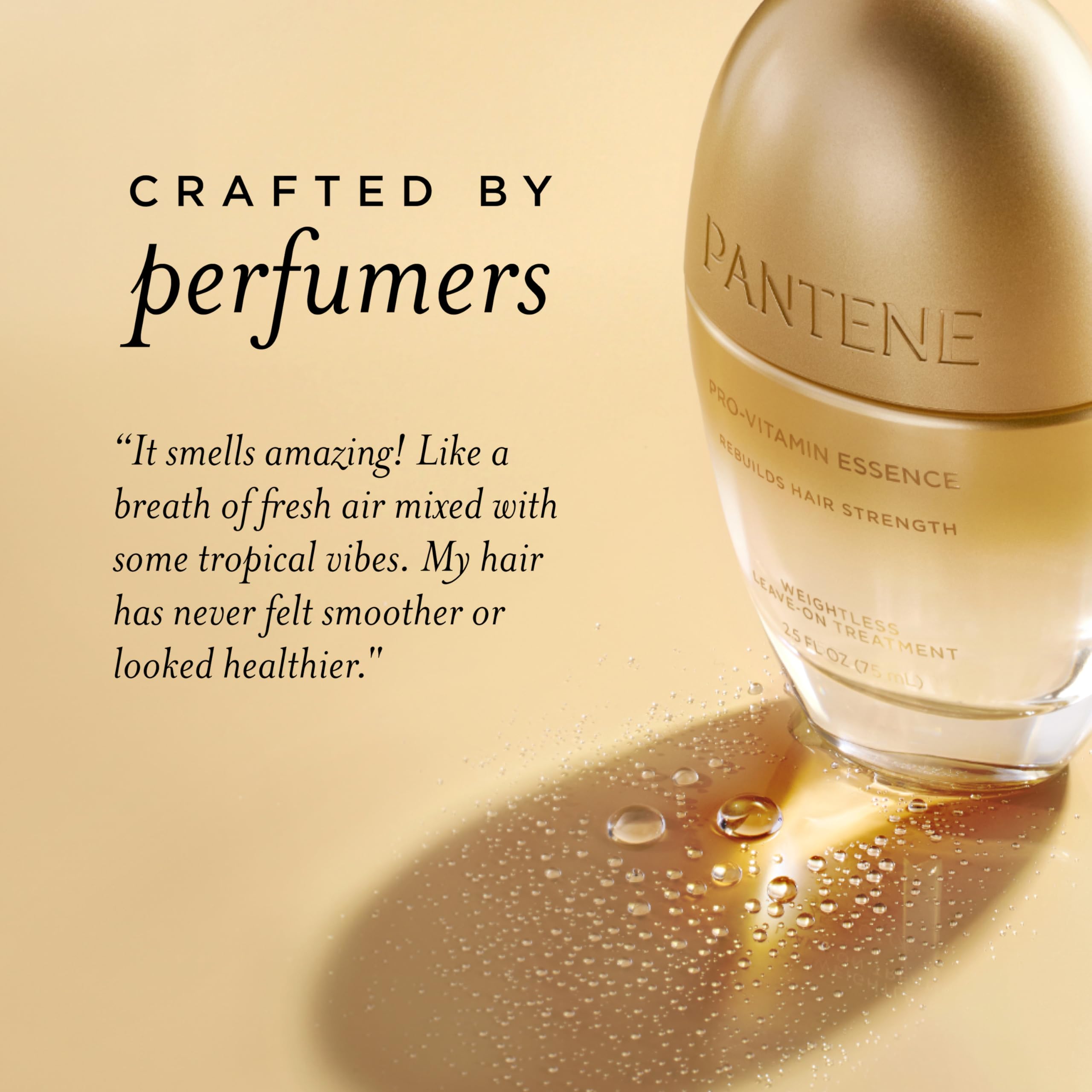 Pantene Pro-Vitamin Essence bottle label close-up highlighting Pro-Vitamin B5 formula