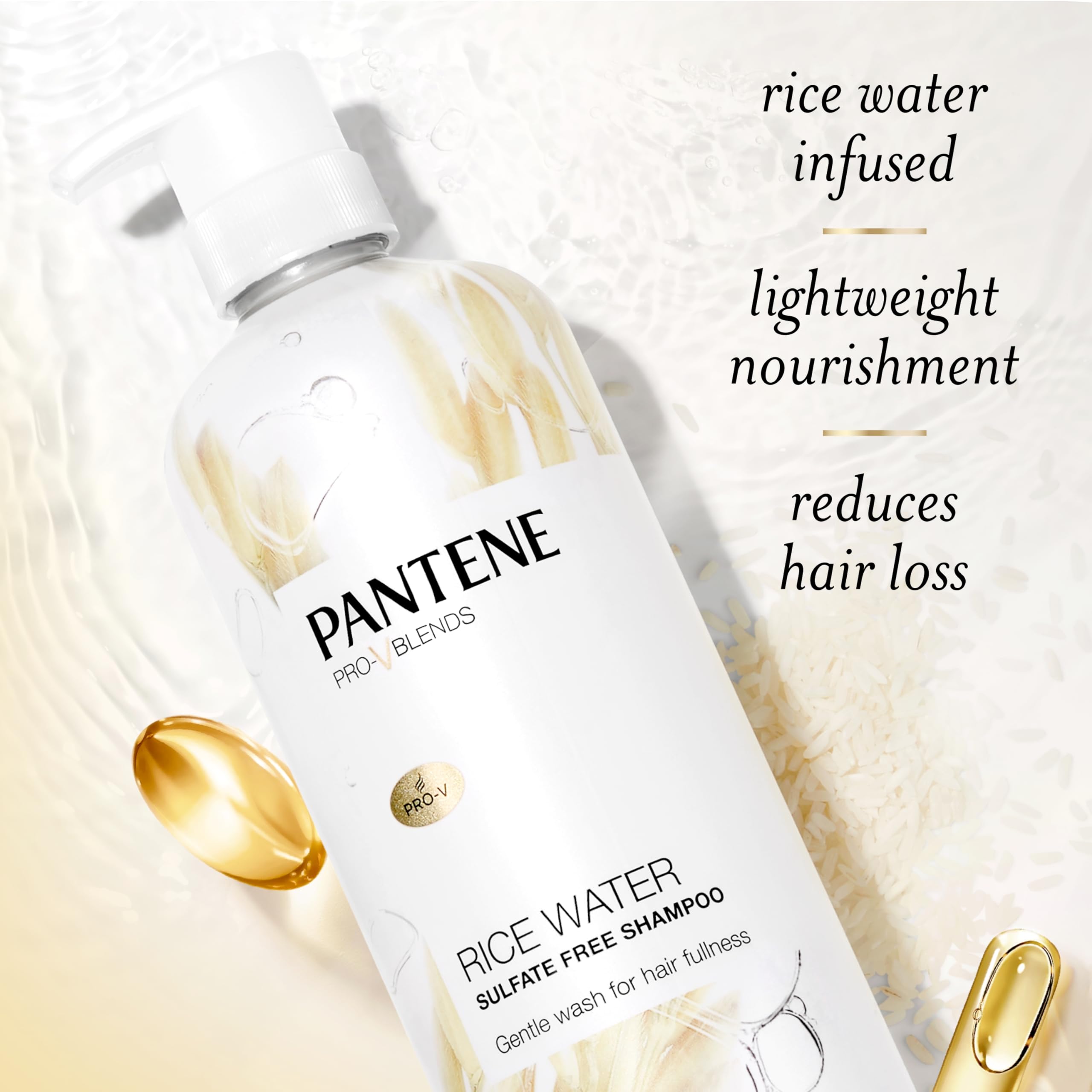 Pantene Rice Water Shampoo lather on hair suggests gentle cleansing and body