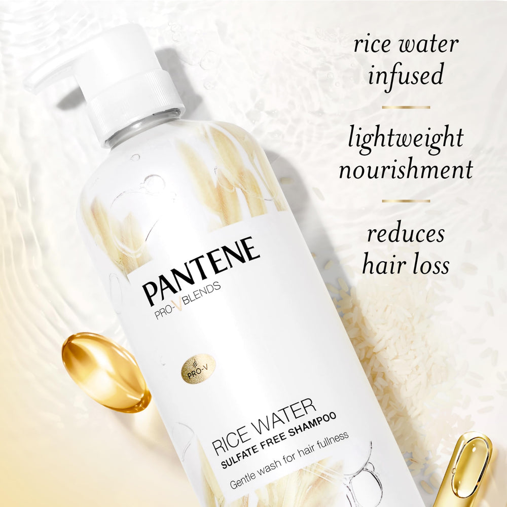 Pantene Rice Water Shampoo lather on hair suggests gentle cleansing and body