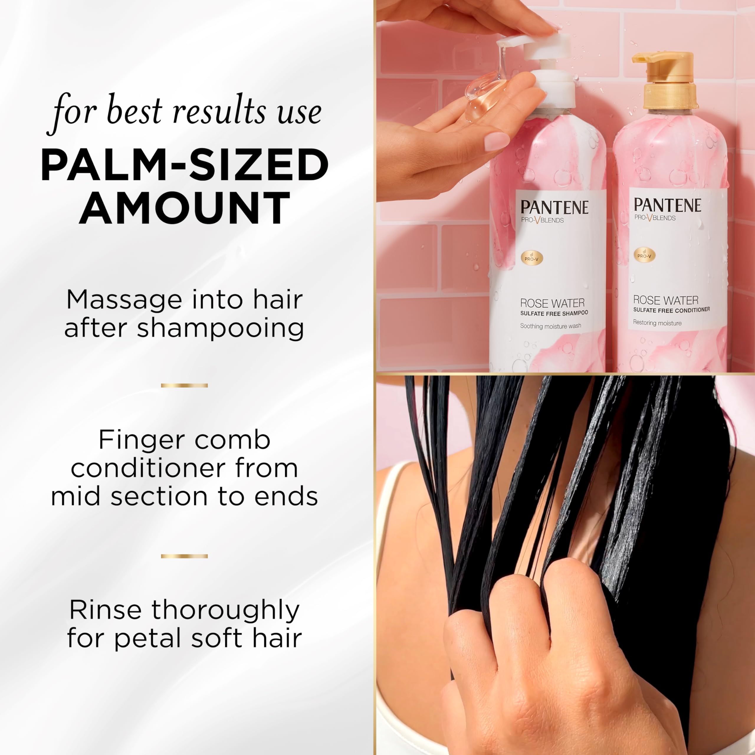 Pantene Rose Water Conditioner color-safe formula visual reinforces protection for color-treated hair