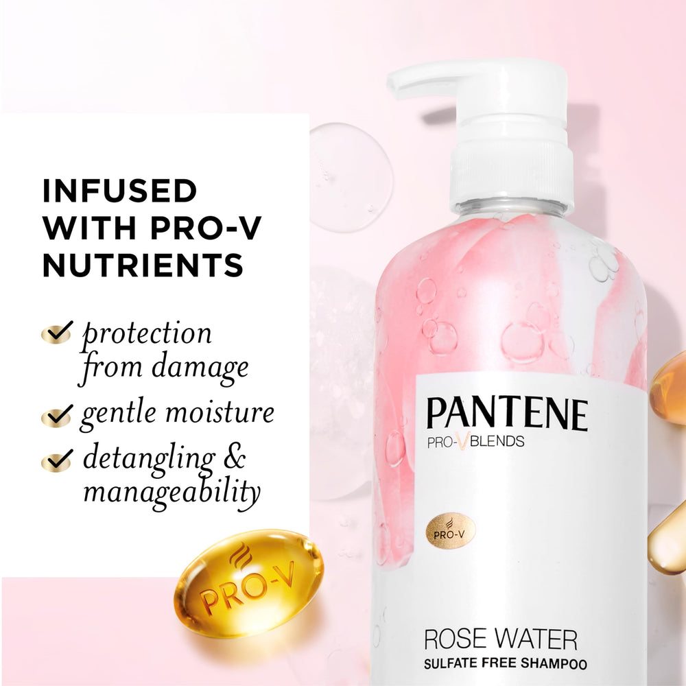 Close-up of ingredients panel showing Pro-V nutrients for stronger hair.