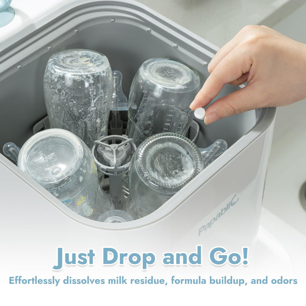 Papablic tablets in use cleaning baby bottles