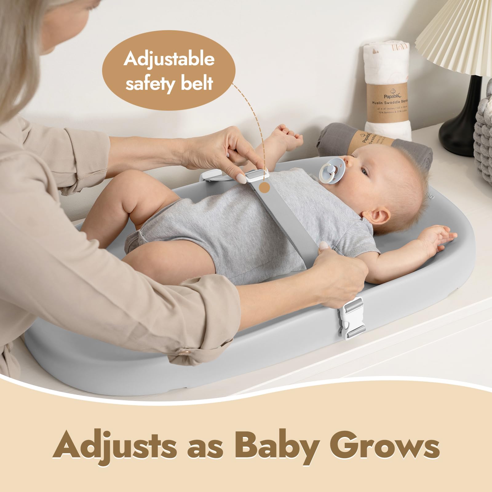 Papablic changing pad slope design reduces urine pooling for easier sanitation
