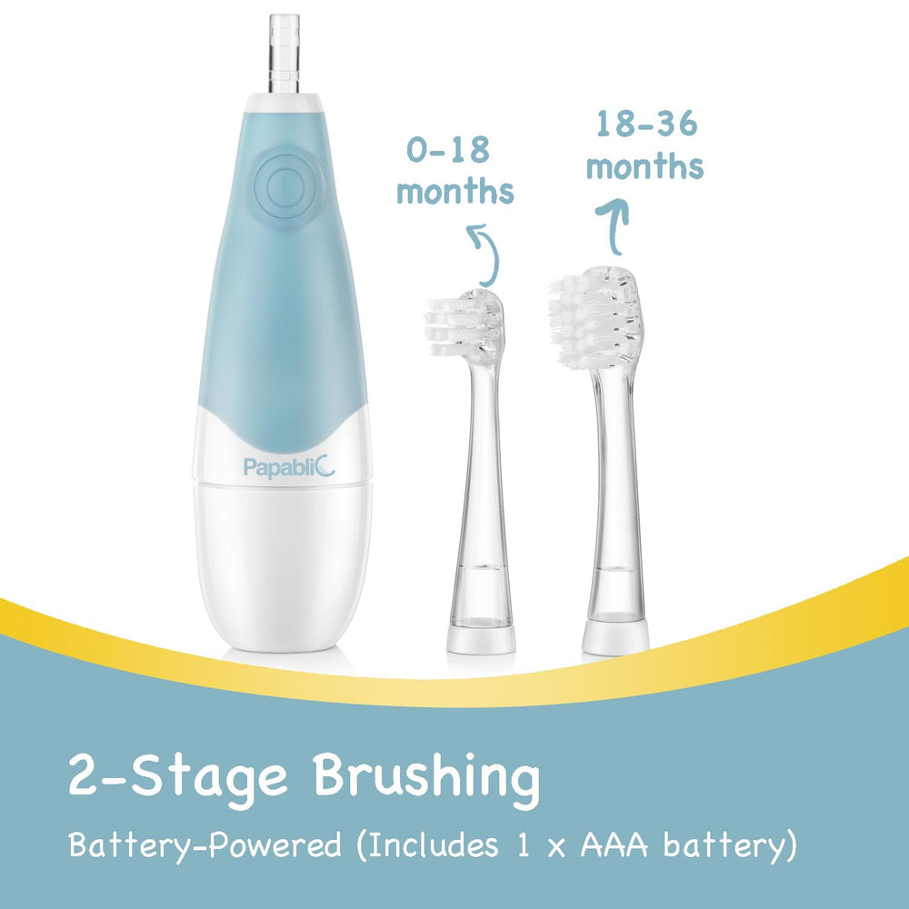 Papablic BabyHandy boosts bonding as parent and child brush together.