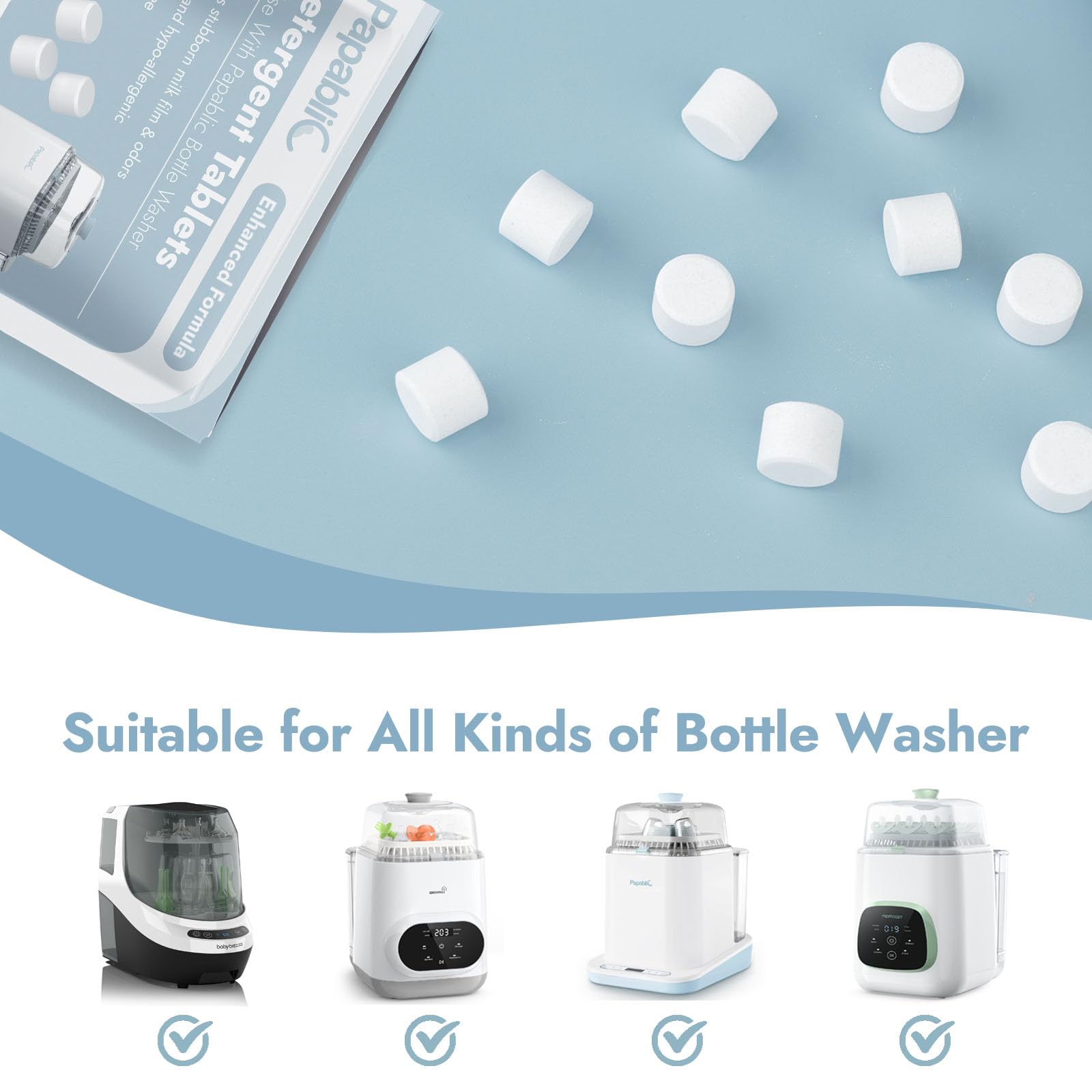 Papablic bottle-washer compatibility icon signals broad support