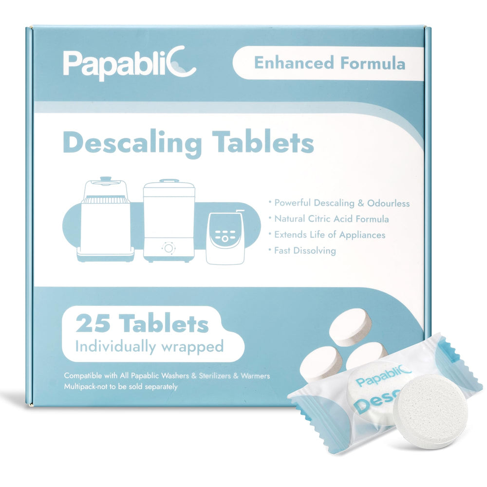 Papablic descaling tablets in a bottle washer improve cleaning of bottles and spray arms.