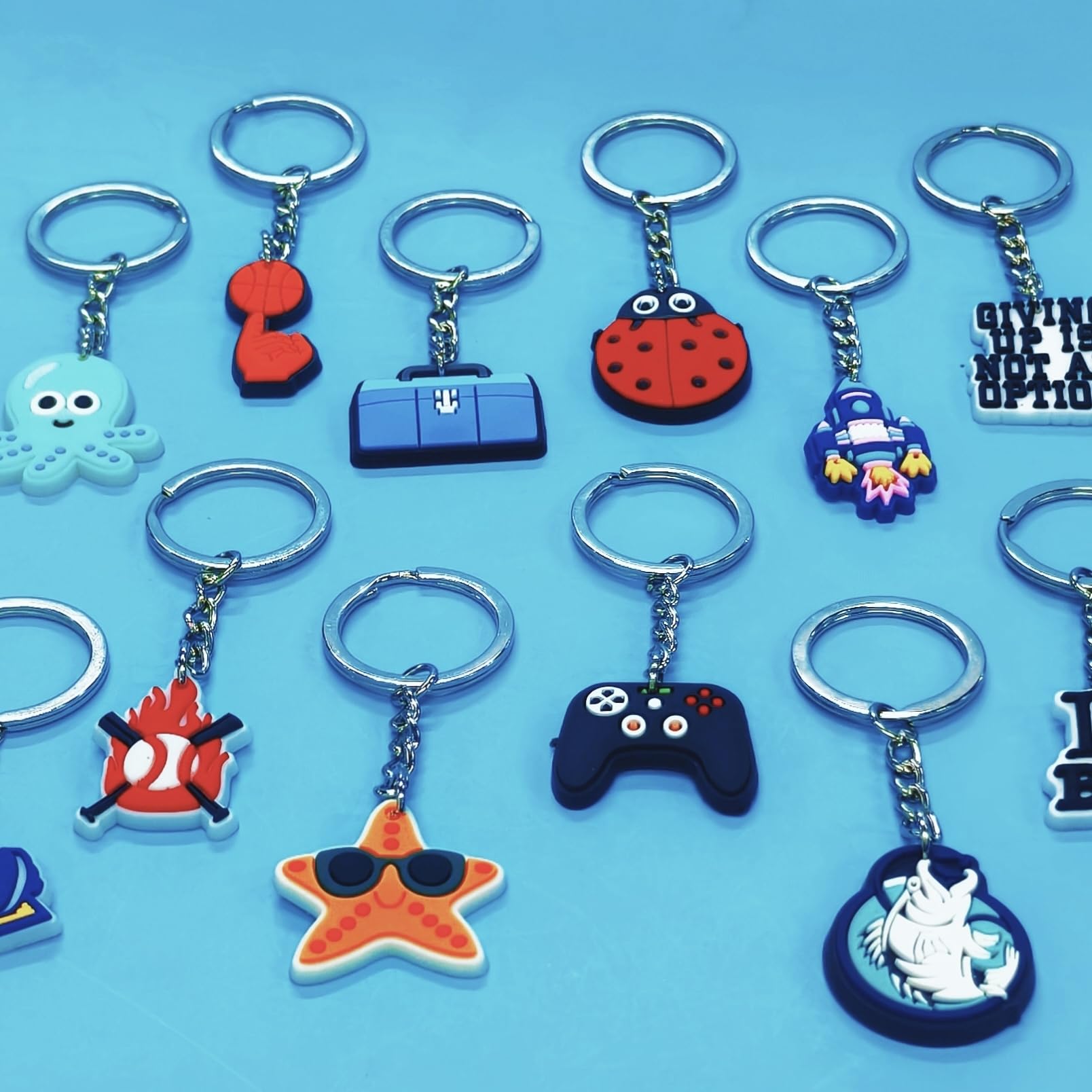 Papacharms random designs keychains for classroom prizes and party favors.