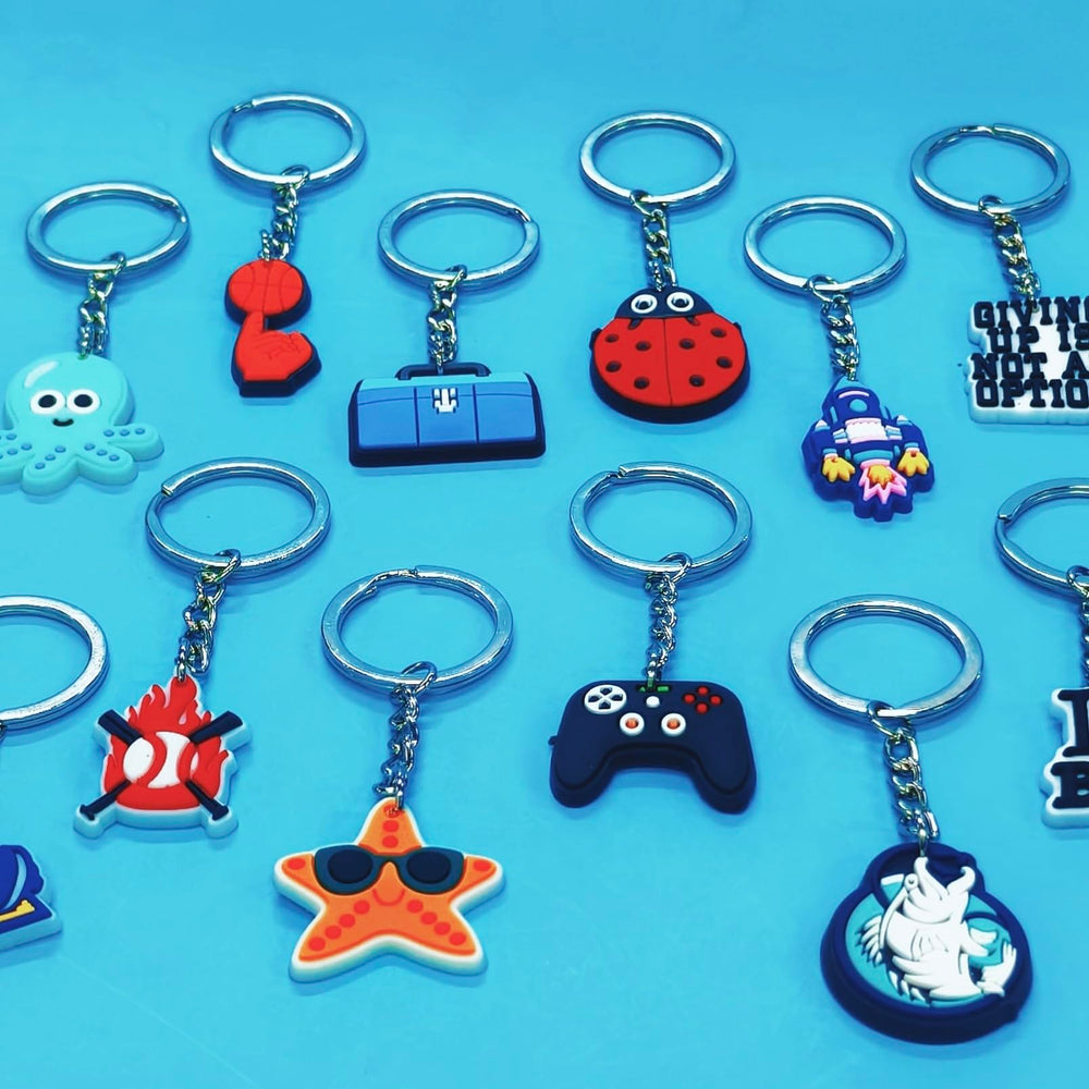 Papacharms random designs keychains for classroom prizes and party favors.