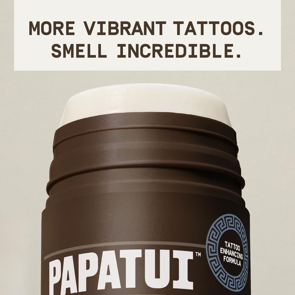 PAPATUI Coconut Woods tattoo stick application swipe showcases precise moisture delivery.