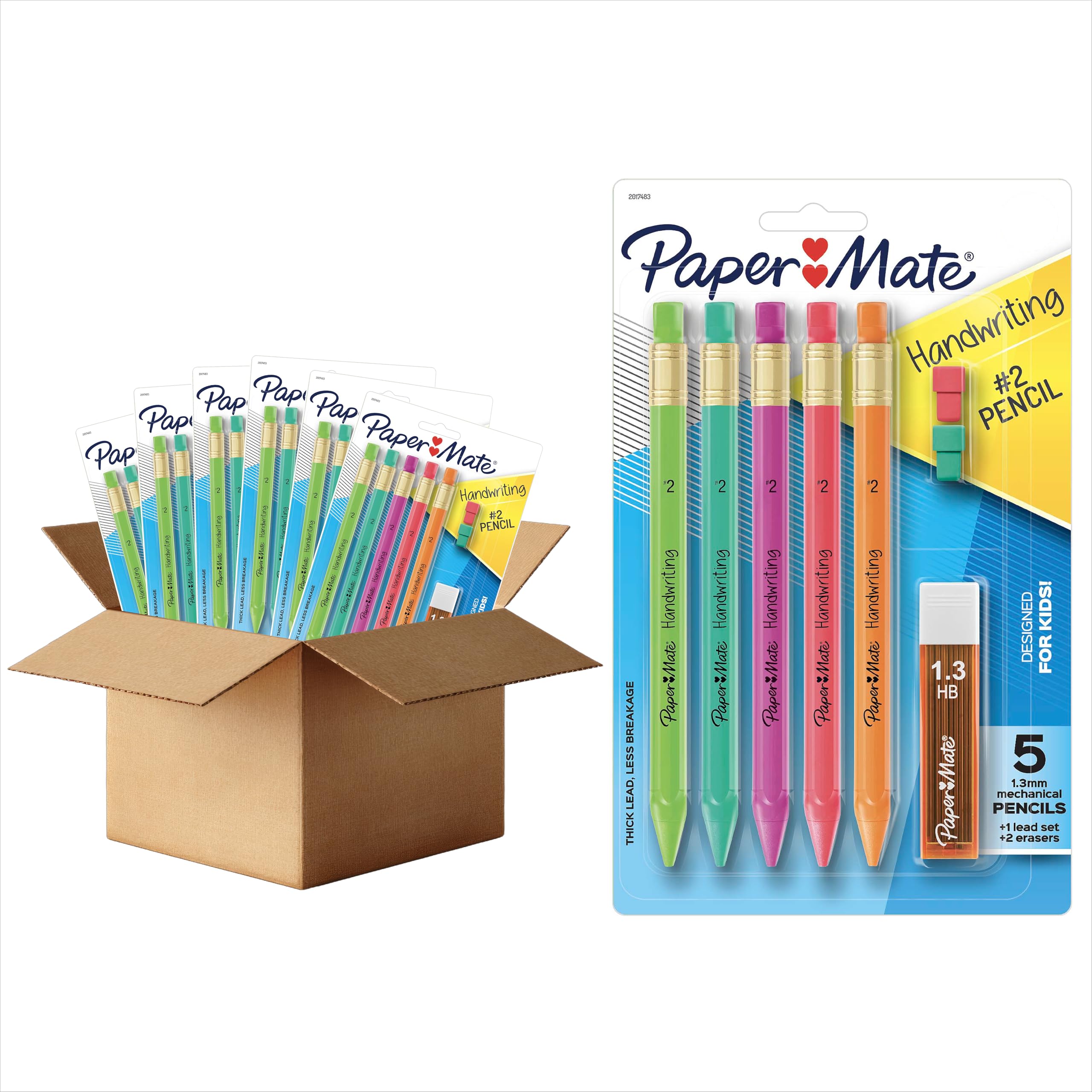 Paper Mate handwriting triangular pencil with 1.3mm lead reduces breakage.