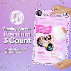 paper2eat frosting sheets in action on a decorated cake for flawless toppers
