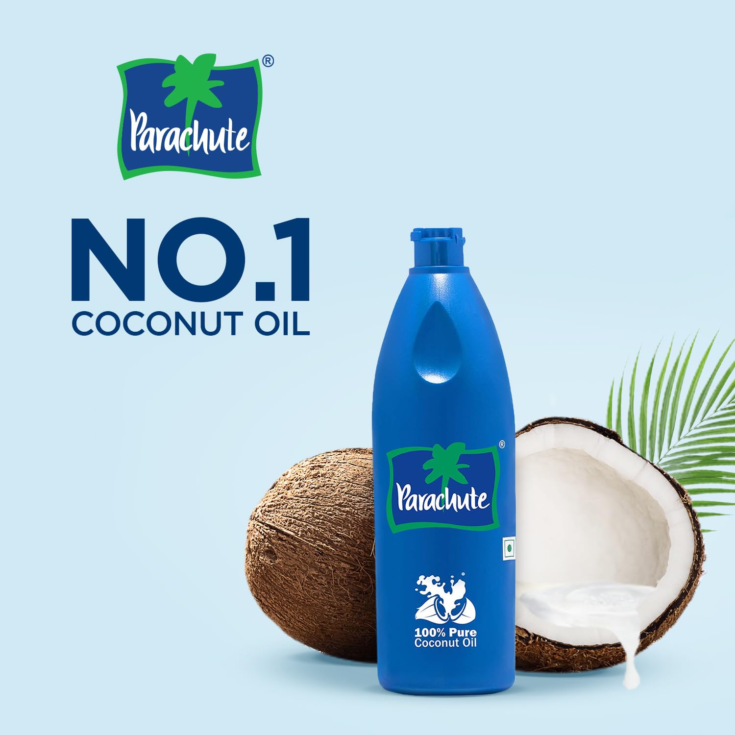 Parachute coconut oil amber glass bottle; premium packaging preserves quality