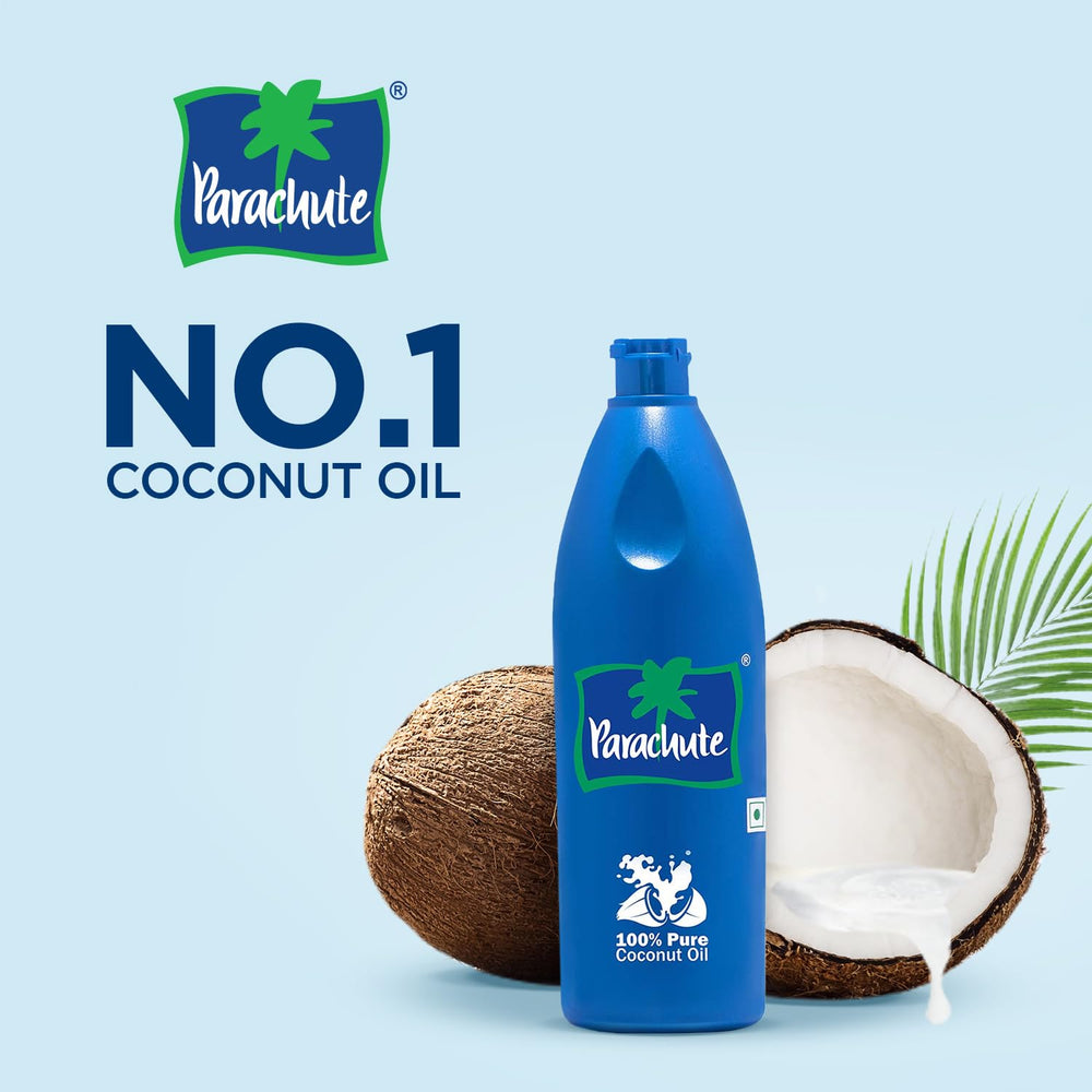 Parachute coconut oil amber glass bottle; premium packaging preserves quality
