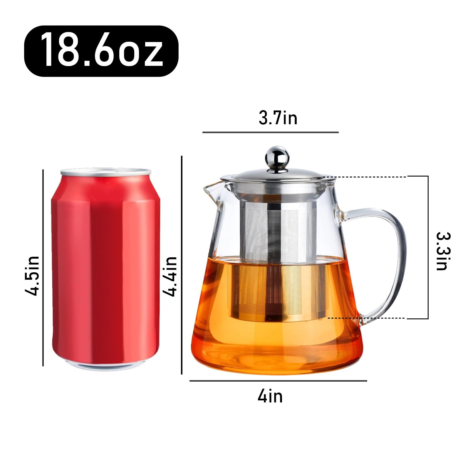 PARACITY glass teapot with removable 18/8 stainless infuser for loose leaf tea.