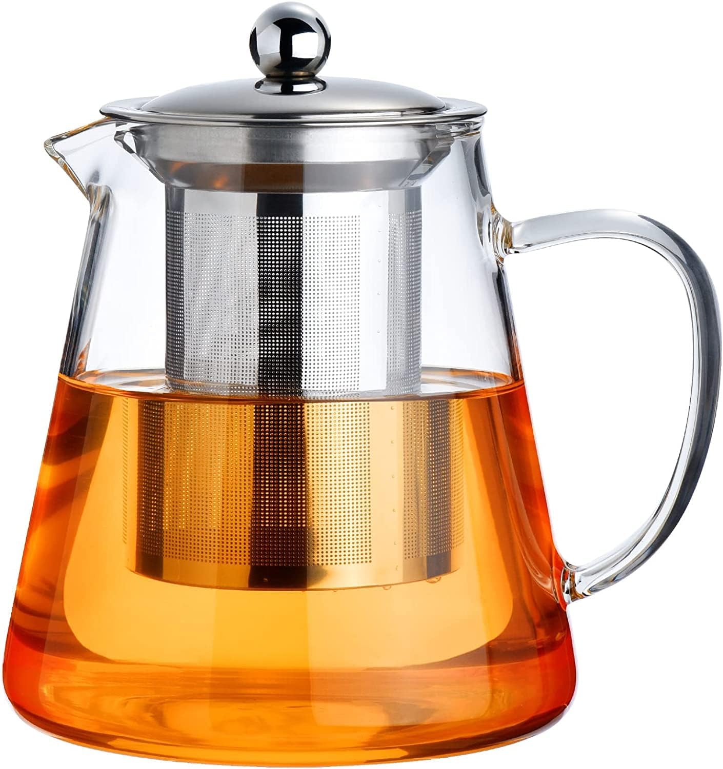 PARACITY glass teapot on stove showing 44 oz capacity for family brewing.