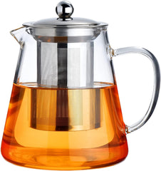 PARACITY glass teapot on stove showing 44 oz capacity for family brewing.