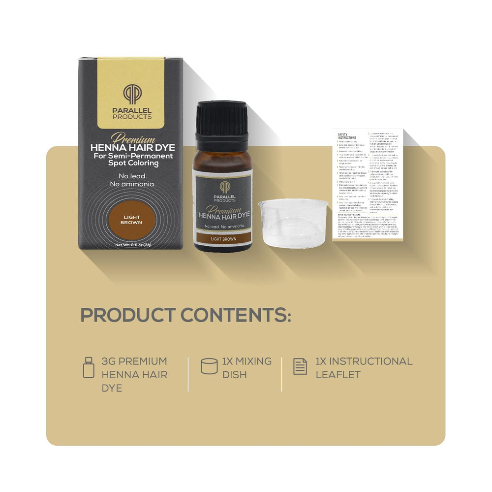 Parallel Products spot color henna kit light brown bottle ready for use.