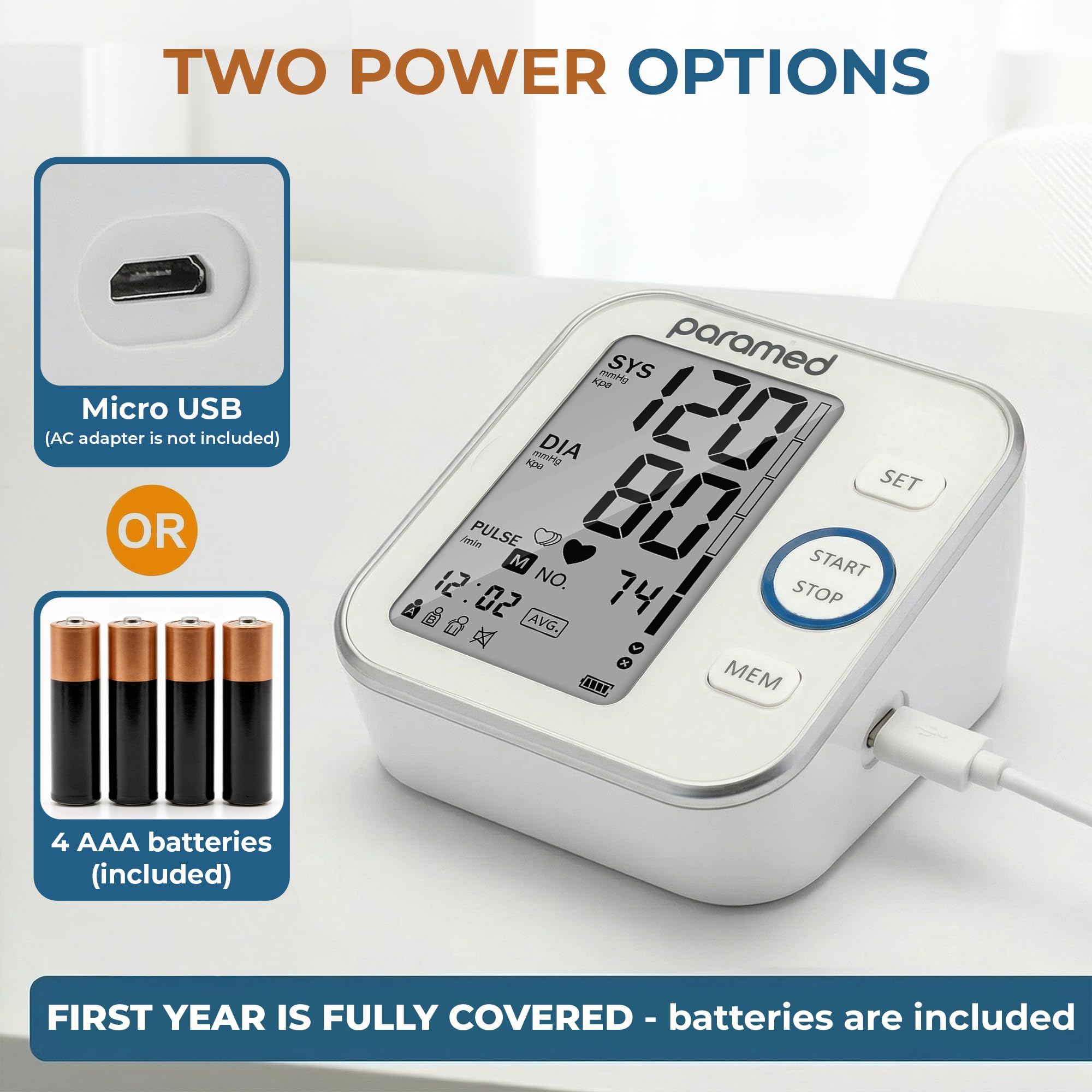Paramed BP Monitor battery indicator helps monitor power status.