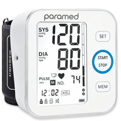 Paramed Blood Pressure Monitor display with large digits for easy reading.