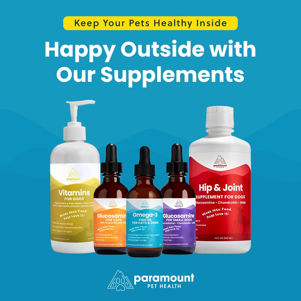 Paramount Pet Health 260 mg glucosamine per serving supports joint health when added to meals.