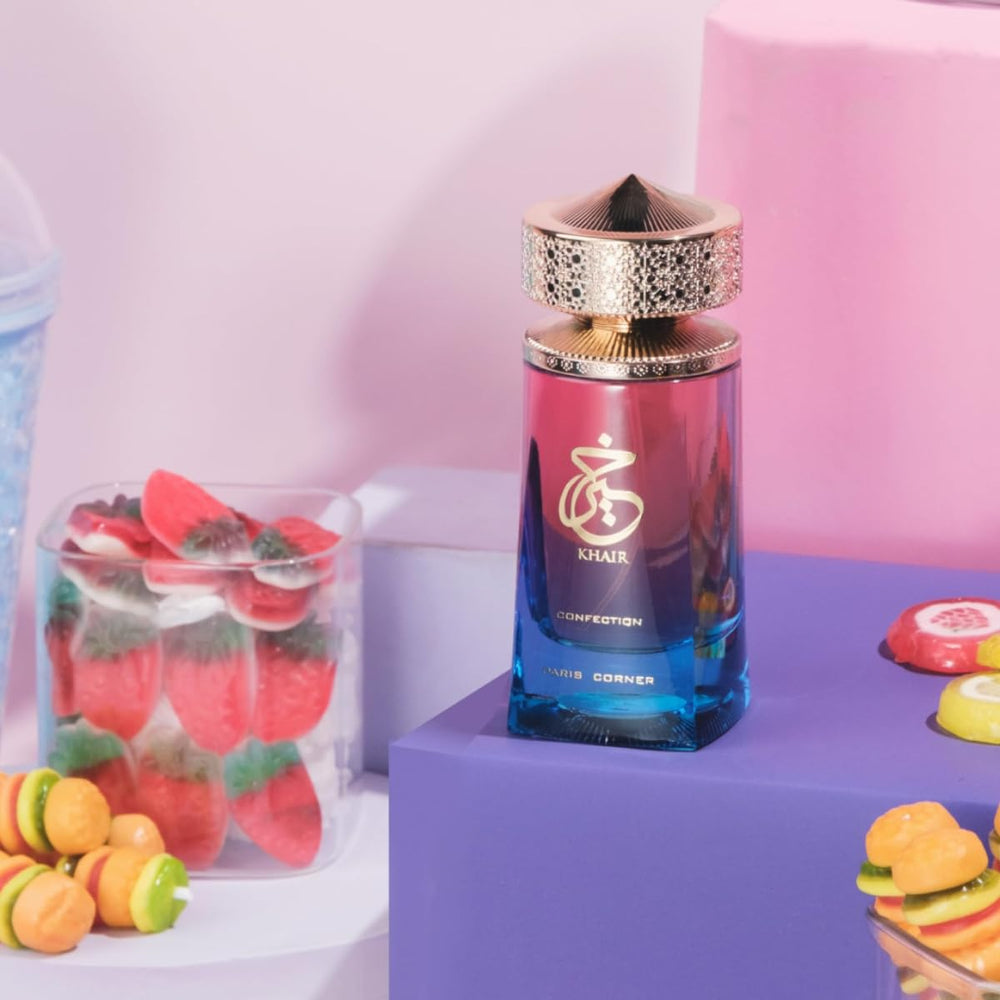 Paris Corner Khair Confection vanilla-musk note grounds the fragrance warmly.