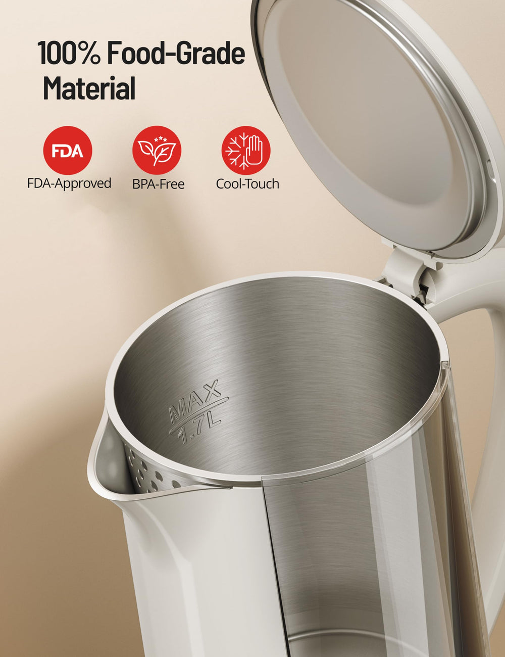 Paris Rhône Electric Kettle boils quickly with 1500W, ideal for busy mornings.