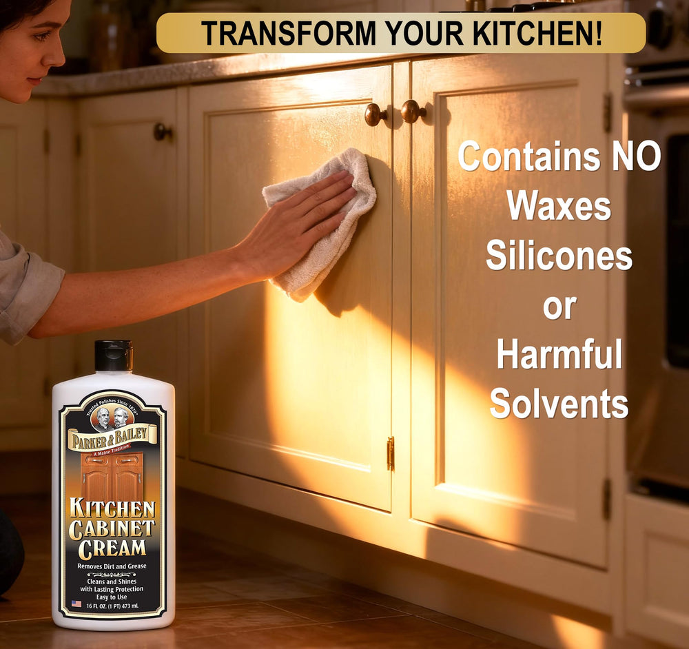 Cabinet before and after cleaning with Parker & Bailey Creme