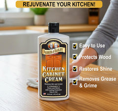 Parker & Bailey Kitchen Cabinet Creme cleans grease and restores cabinet surfaces