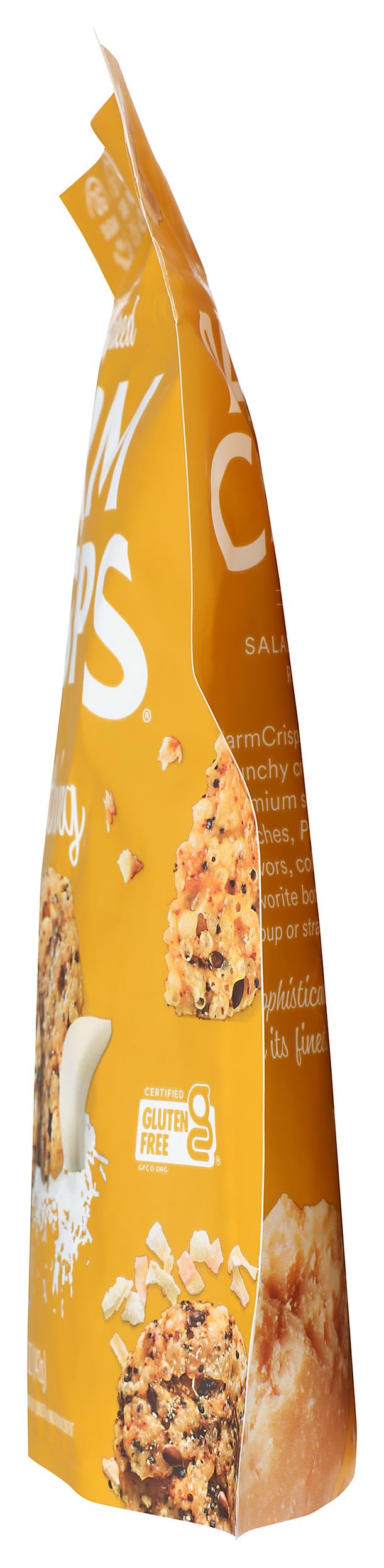 Parmcrisps Everything Cheese bag on table: pantry-friendly snack.