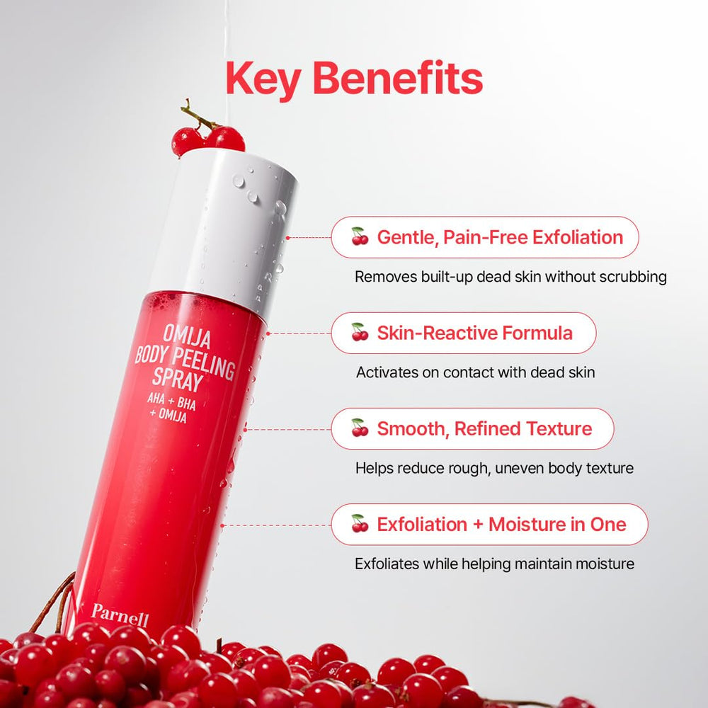 Parnell AHA Omija spray in shower demonstrating easy spray-to-peel use.