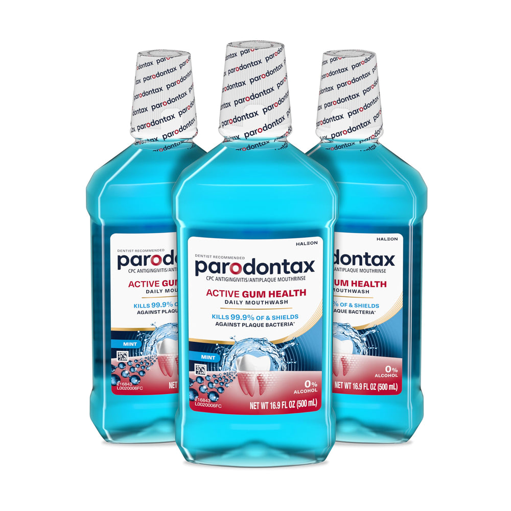 Parodontax Active Gum Health Mouthwash bottle with mint flavor for fresh breath