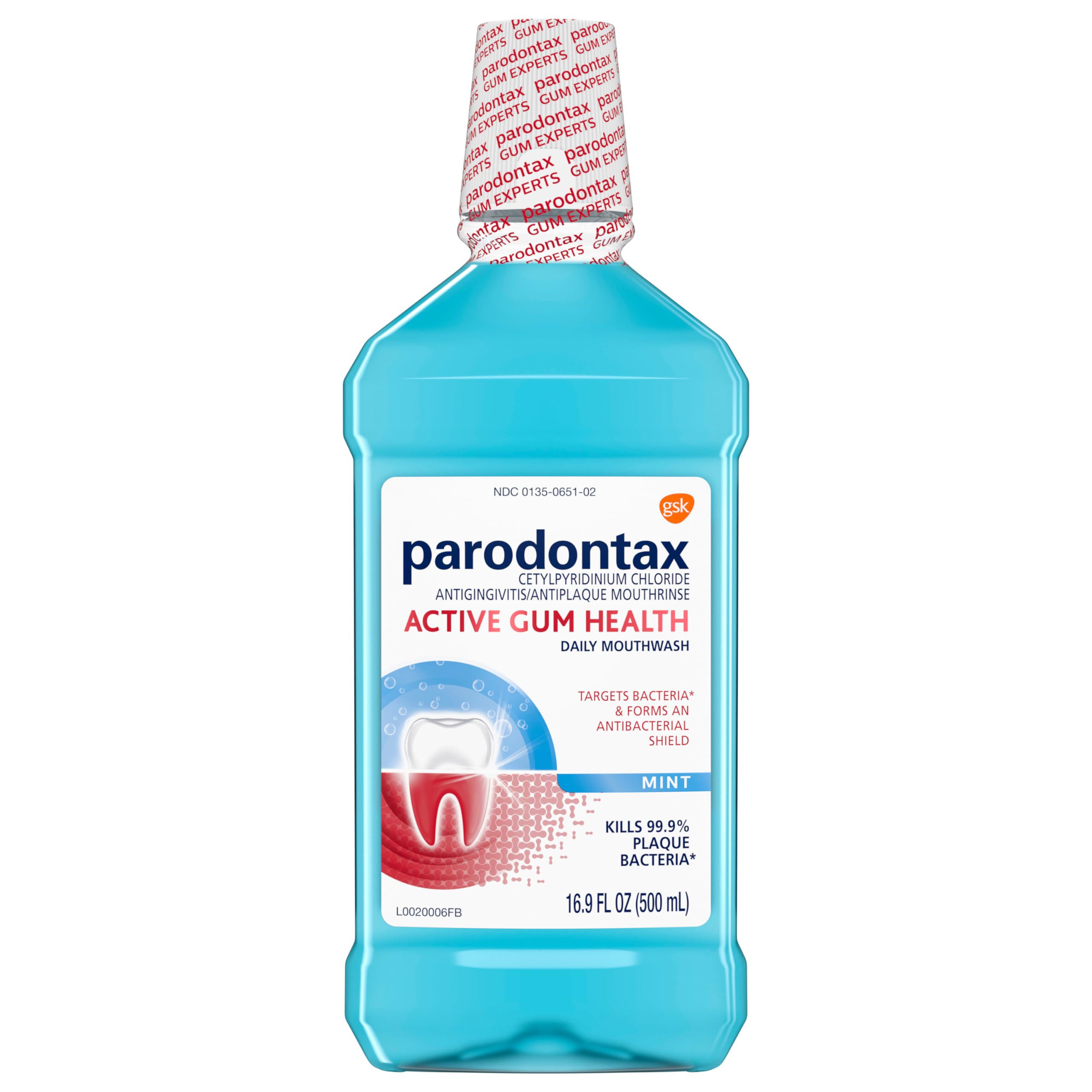 Parodontax Active Gum Health Mouthwash bottle with mint flavor for fresh breath.