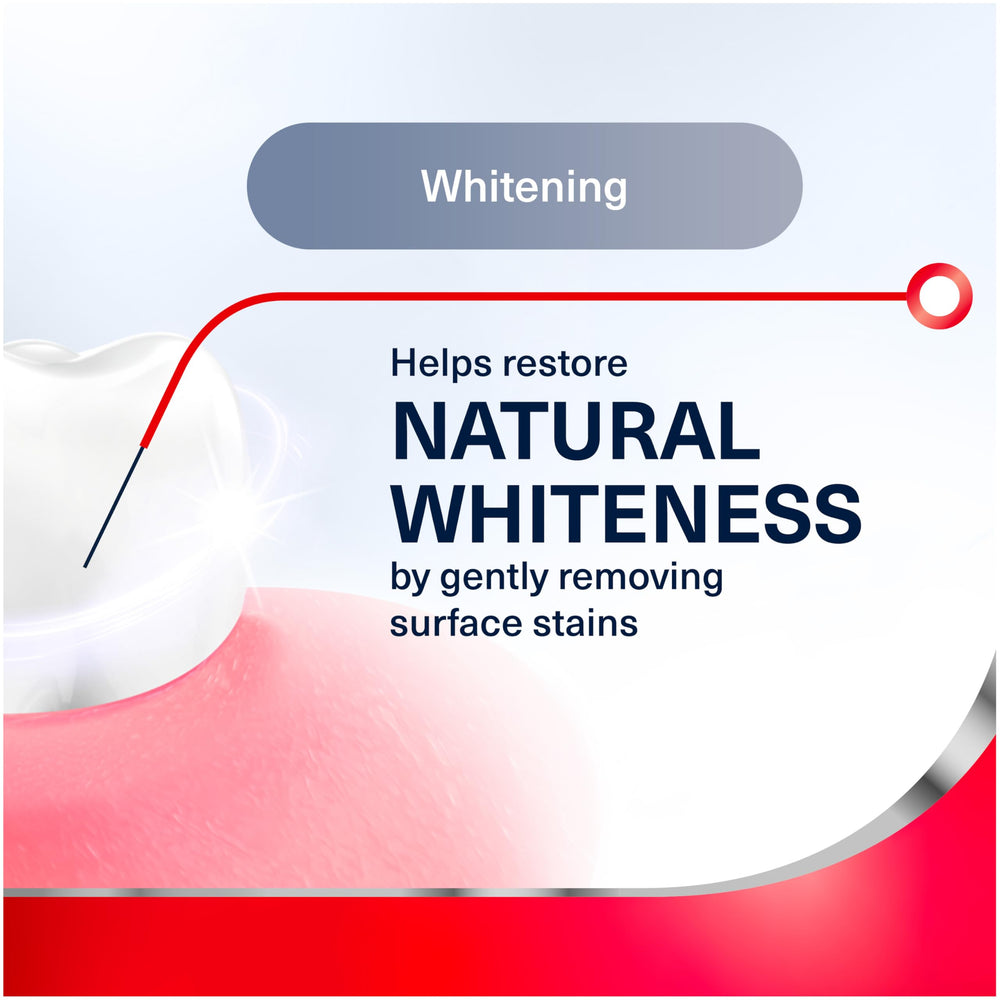 Parodontax plaque removal supports whitening.