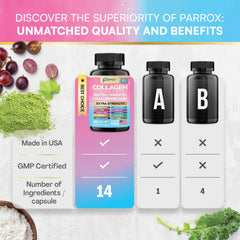 Parrox biotin-keratin-vitamin blend closeup showcases premium nutrients in easy-to-take capsules.
