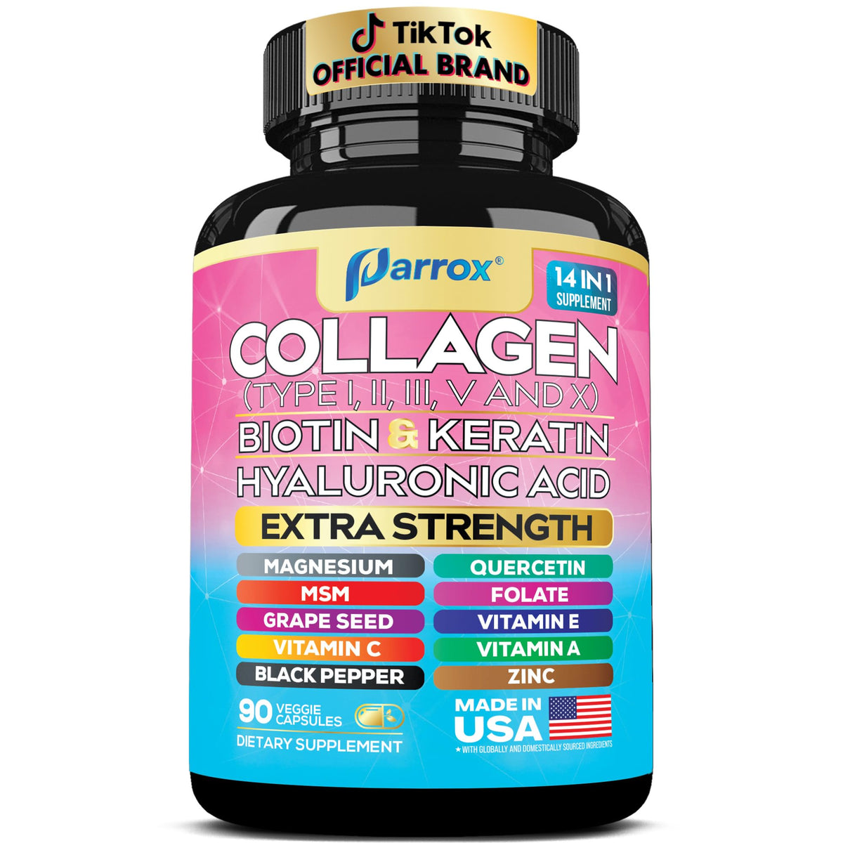 Parrox collagen capsules bottle provides convenient daily beauty support.