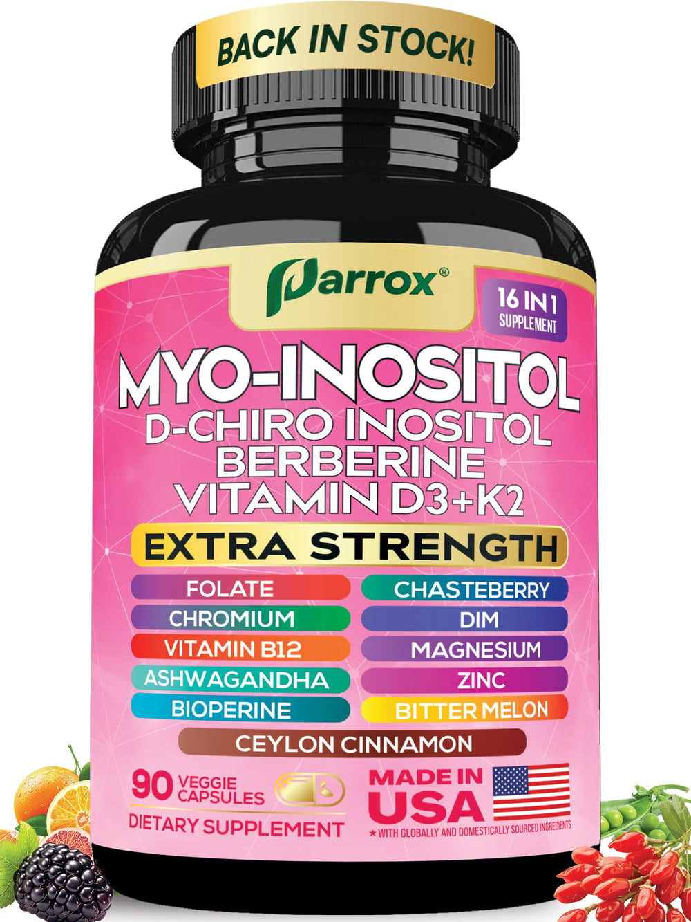 Parrox Myo Inositol bottle front emphasizing hormonal balance support