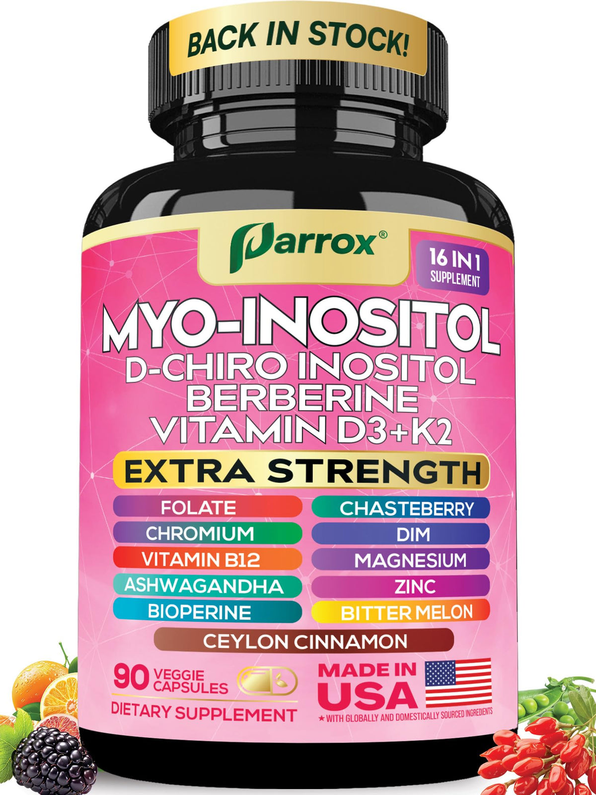 Parrox Myo Inositol bottle front emphasizing hormonal balance support