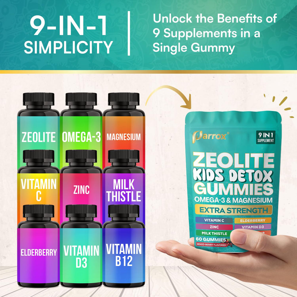 Parrox Zeolite Kids Gummies berry close-up showcases appealing flavor.