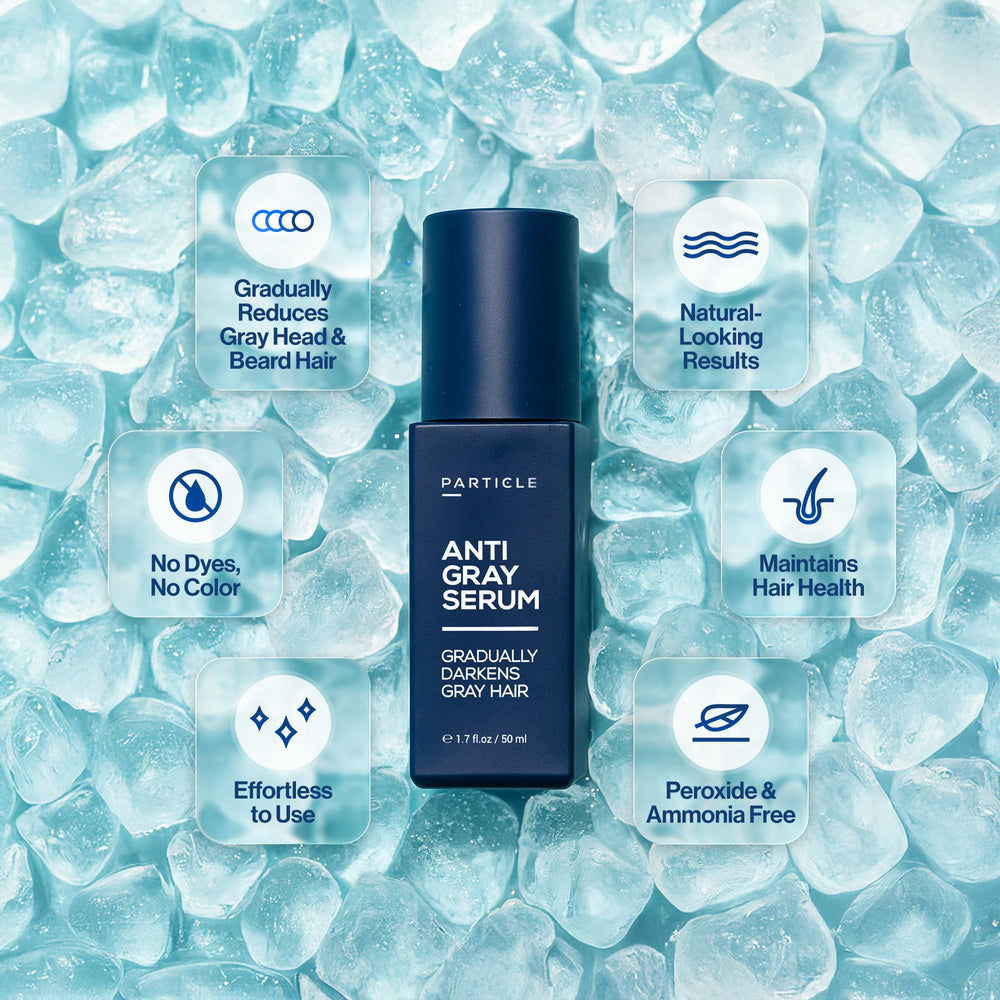 Particle Anti-Gray Serum beard application showing subtle color refinement over time