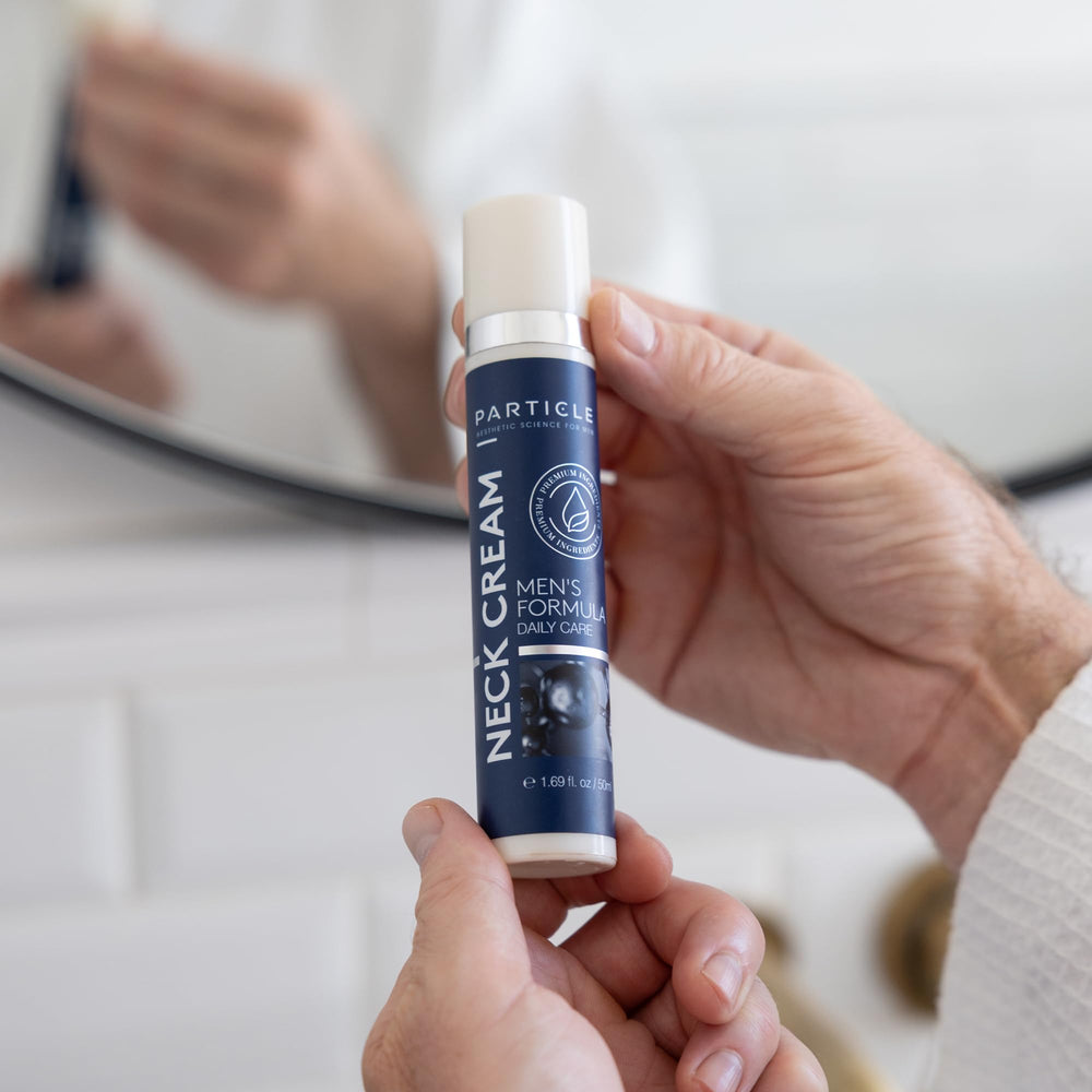 Neck area hydrated after applying Particle Neck Cream.