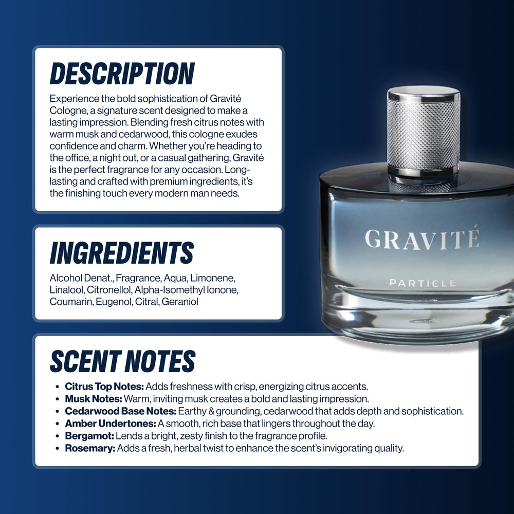 Particle Gravité notes visual reveal citrus and woody balance.