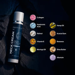 Tube packaging of Particle Neck Cream ready for morning routine.