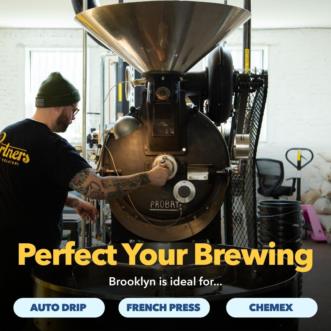PARTNERS COFFEE ROASTERS Brooklyn Blend flavor-profile highlights cocoa, toffee, dried fruit notes.