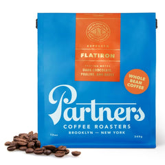 PARTNERS COFFEE ROASTERS Flatiron Blend espresso bag with fresh roast date for peak aroma.