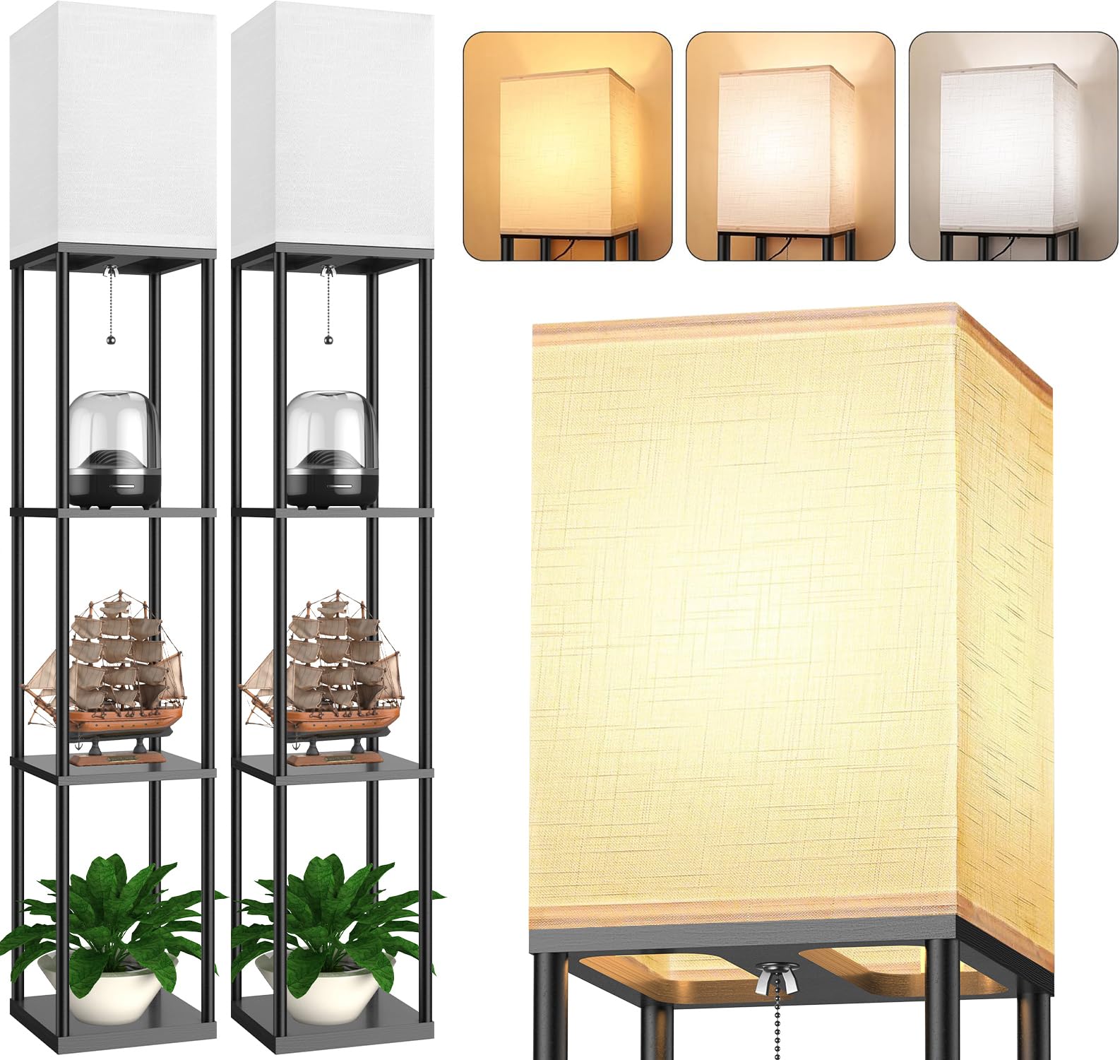 PARTPHONER floor lamp with shelves open top brightens living spaces.