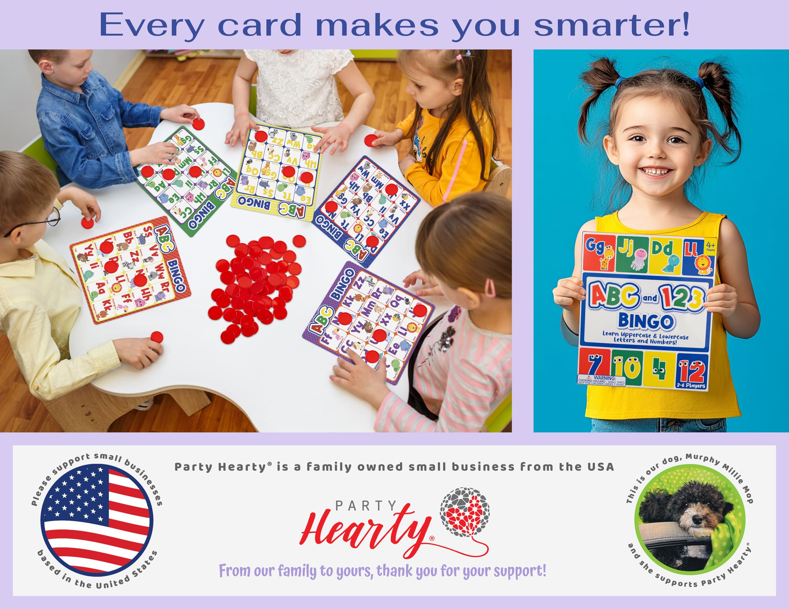 Party Hearty instruction box packaging emphasizes durable components for classroom or family use