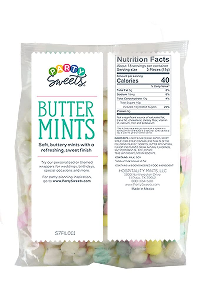 Close-up of Party Sweets buttermints texture highlights creamy butter and mint flavor.