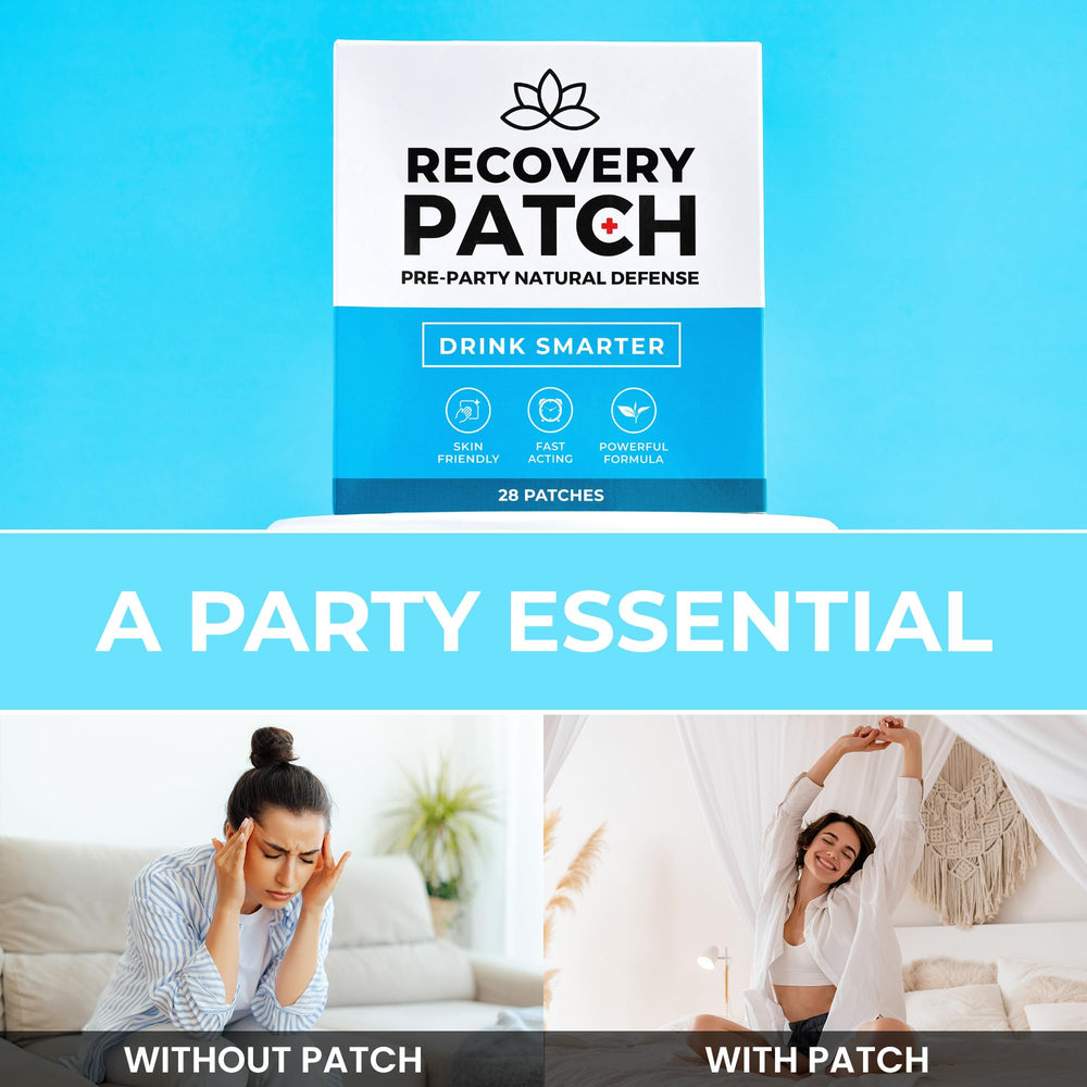Party Treats Recovery Patch applied to skin with skin-friendly adhesive.