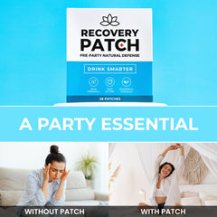 Party Treats Recovery Patch applied to skin with skin-friendly adhesive.